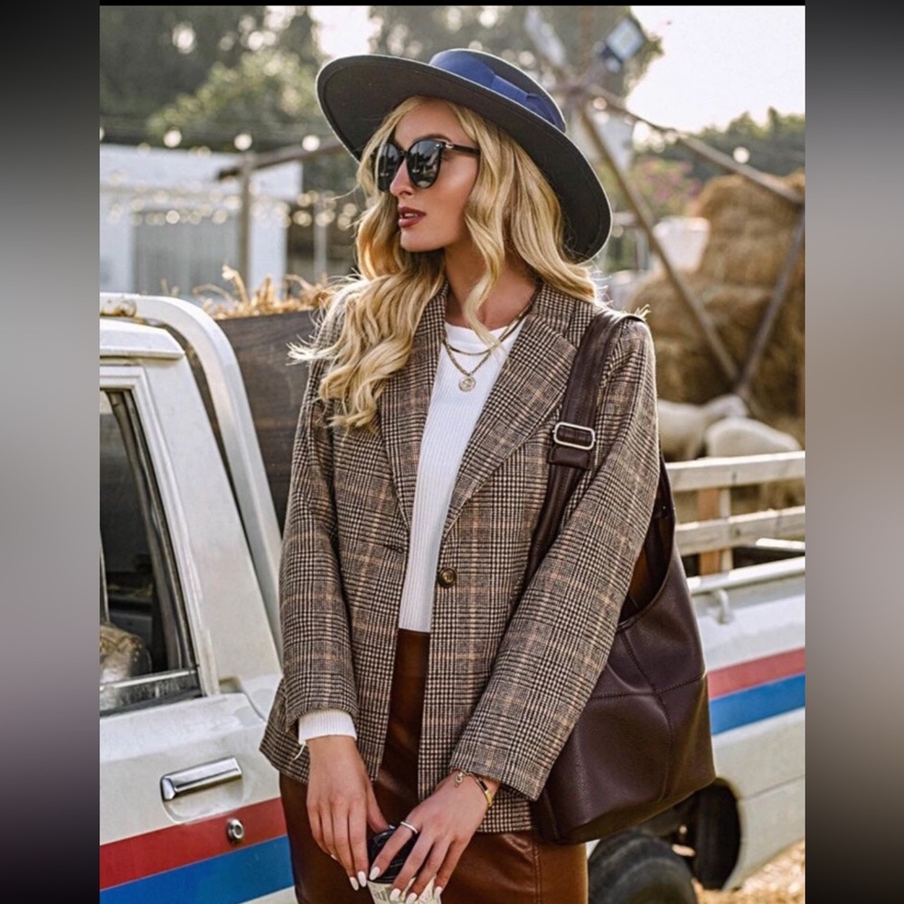 Shein - Plaid Single Button Overcoat/Blazer